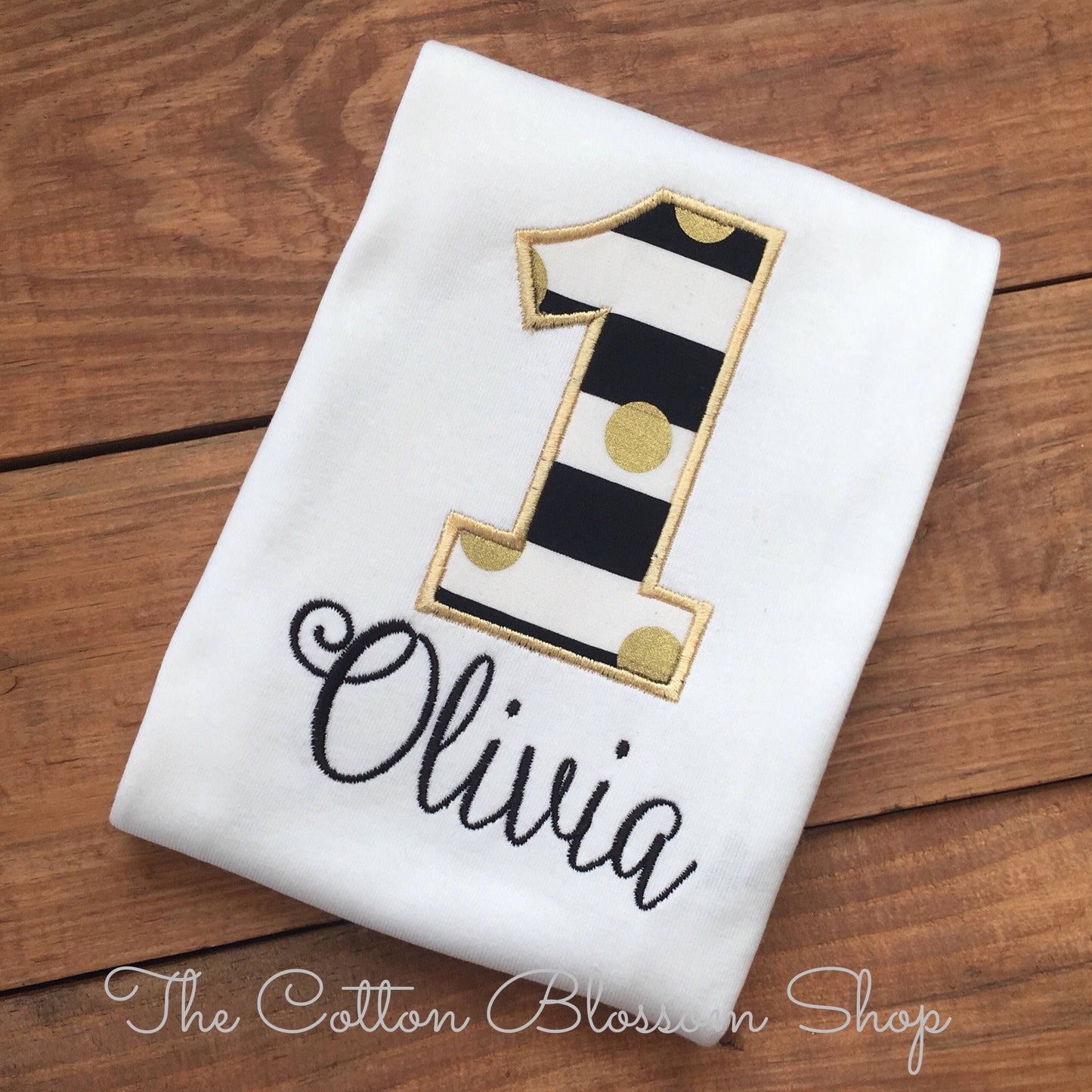 Black and White Stripped with gold polka dots birthday shirt, black white and gold birthday shirt, shabby chic floral birthday shirt, gold