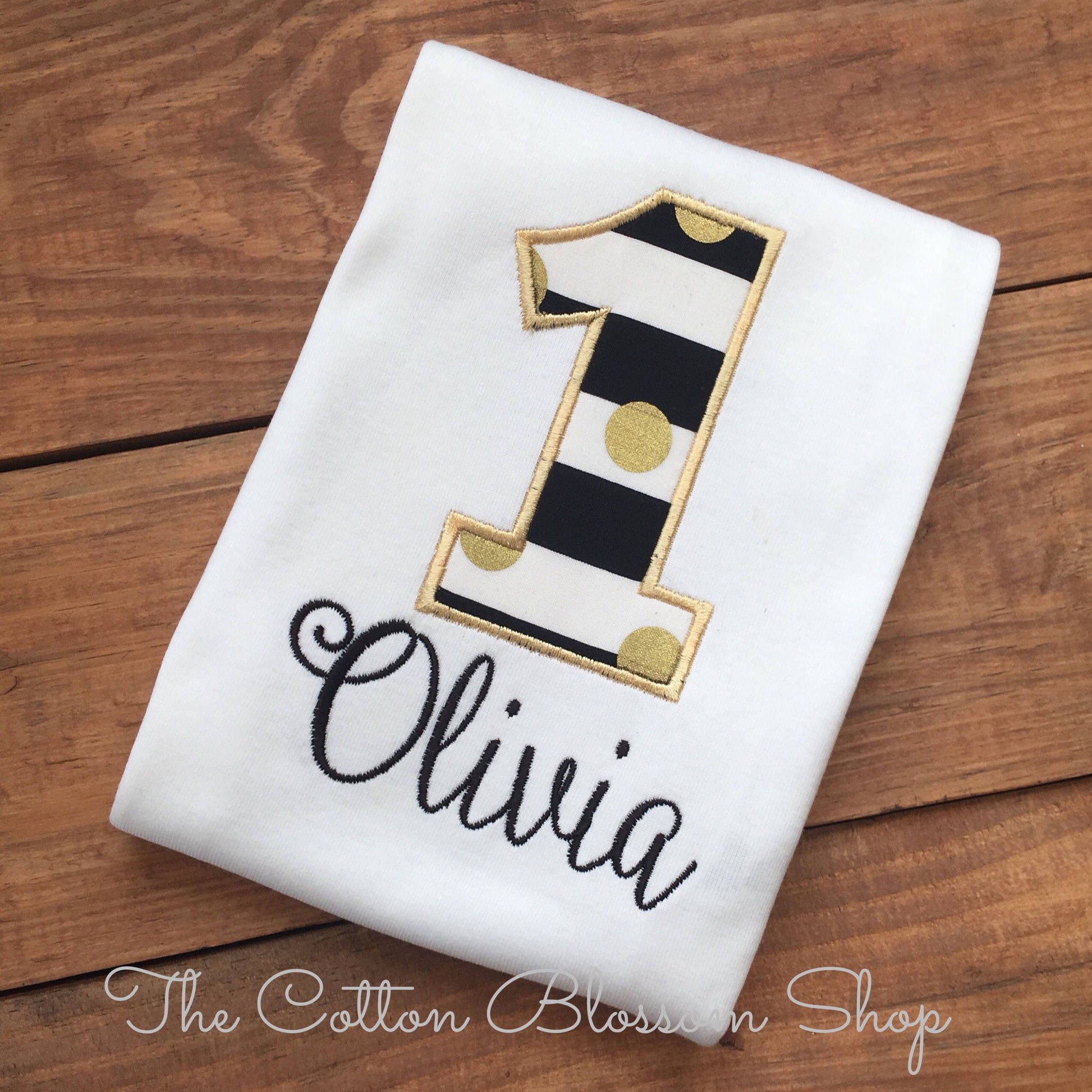 Black and White Stripped with gold polka dots birthday shirt, black white and gold birthday shirt, shabby chic floral birthday shirt, gold