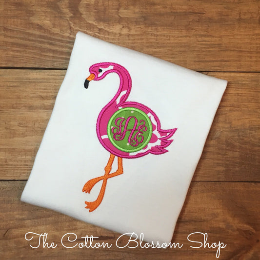 Girls monogrammed flamingo shirt, monogrammed flamingo Applique personalized shirt, girls flamingo shirt, girls summer shirt, beach shirt