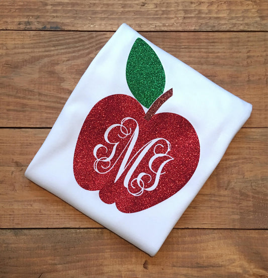 Back to school shirt, glitter apple shirt with monogram,back to School outfit, personalized apple shirt, back school glitter apple shirt