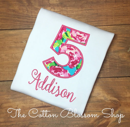 Pink Floral birthday shirt, girls birthday shirt, pink flower birthday shirt, personalized birthday shirt