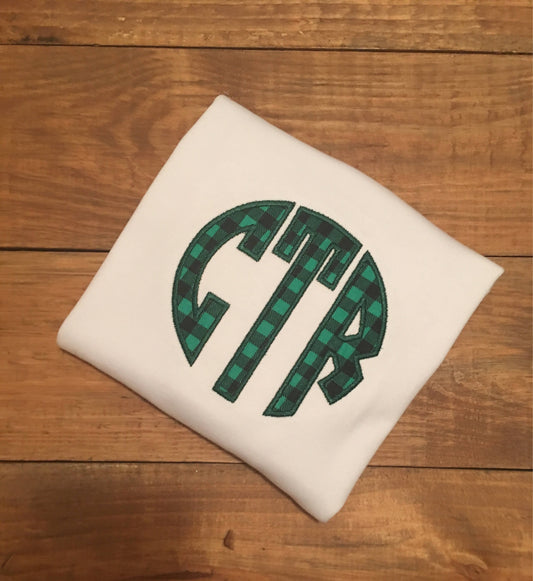 Boys buffalo plaid monogrammed Christmas shirt, christmas shirt, monogrammed christmas shirt, plaid monogram, applique circle monogram