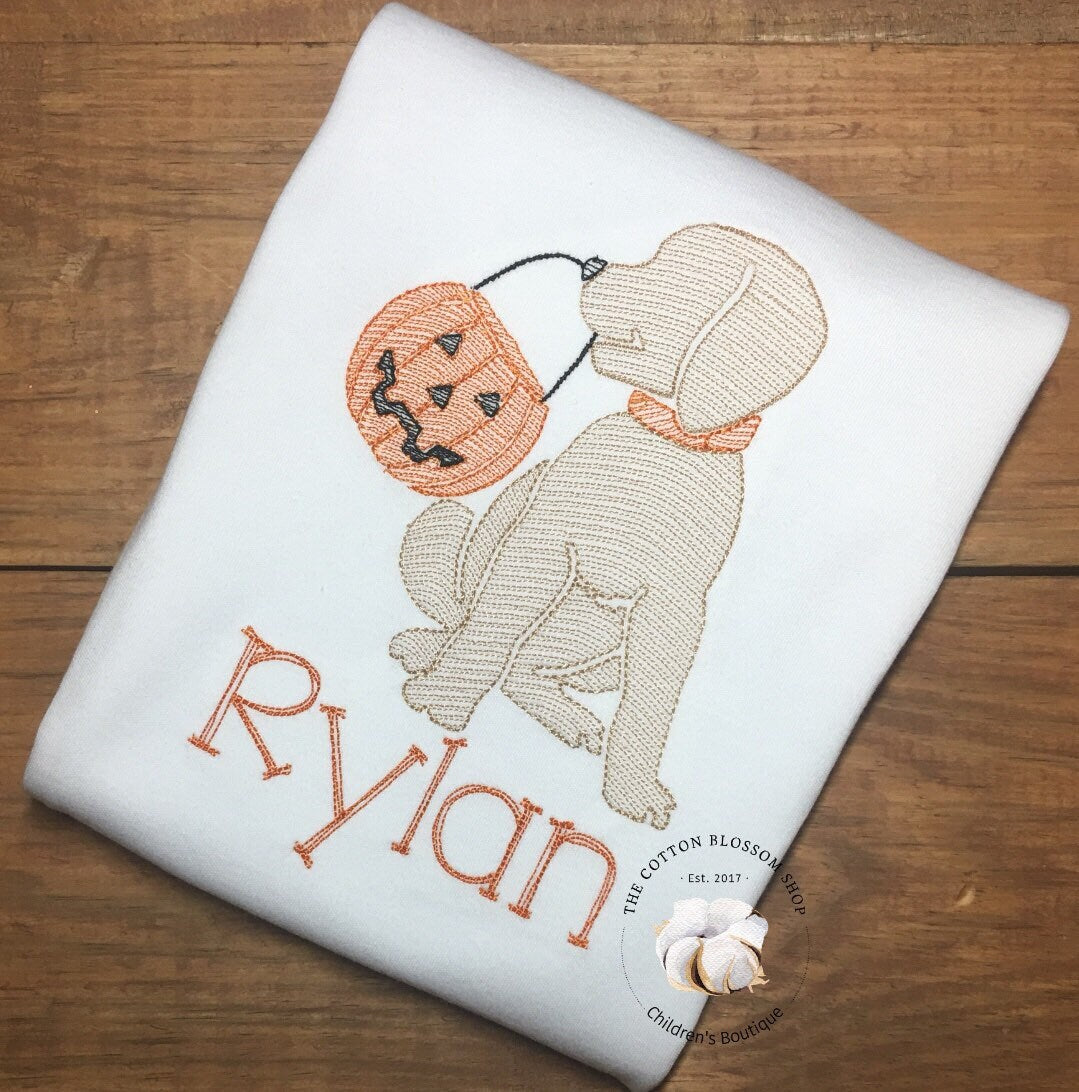 Boys Trick or Treat Puppy Shirt, Boys Sketch Design Halloween Shirt, boys halloween shirt, halloween puppy shirt