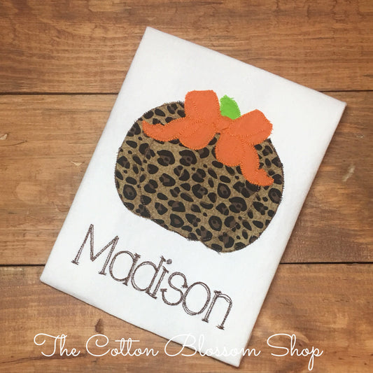 Girls monogrammed Pumpkin shirt, leopard pumpkin shirt, applique pumpkin monogram shirt, girls halloween shirt, toddler halloween shir