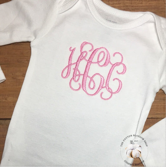 Monogrammed Baby shower gift, monogrammed bodysuit, girls baby shower gift, monogrammed baby girls bodysuit