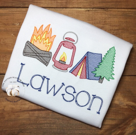 Boy's Camping Shirt, one happy camper shirt, lets go camping shirt, camping birthday shirt, campfire birthday shirt