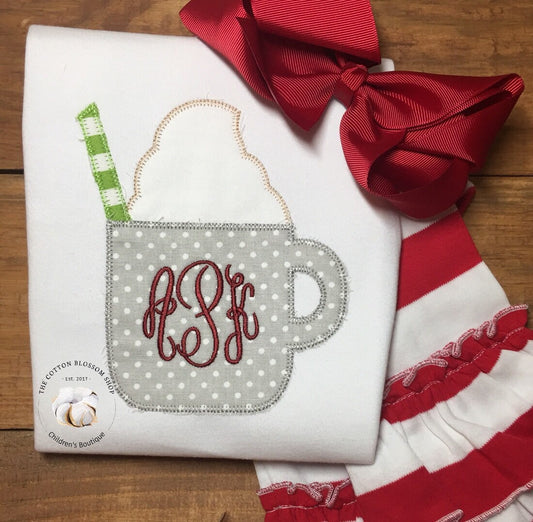 Girls monogrammed Christmas shirt, personalized christmas shirt, girl christmas shirt, hot chocolate shirt, hot cocoa, applique shirt