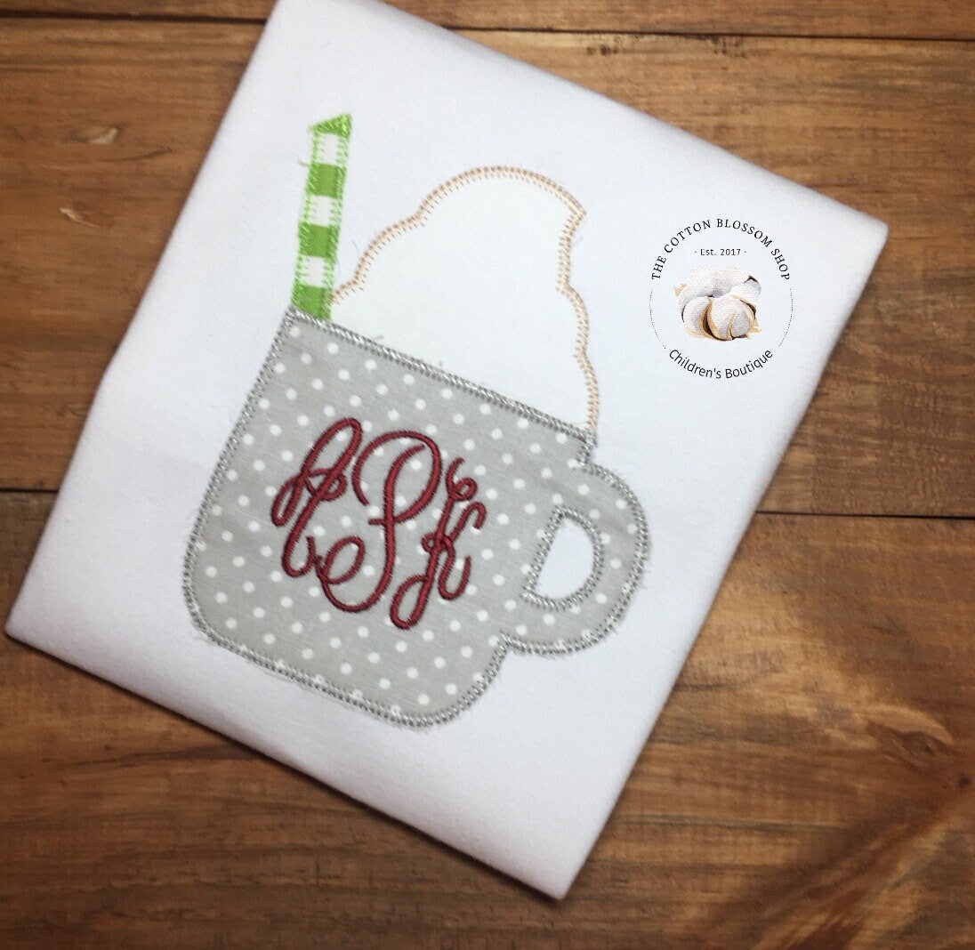 Girls monogrammed Christmas shirt, personalized christmas shirt, girl christmas shirt, hot chocolate shirt, hot cocoa, applique shirt