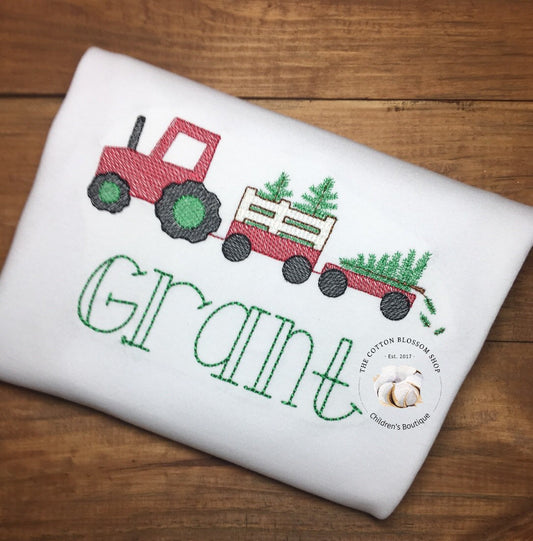 Christmas Tractor with Christmas Trees Sketch Shirt