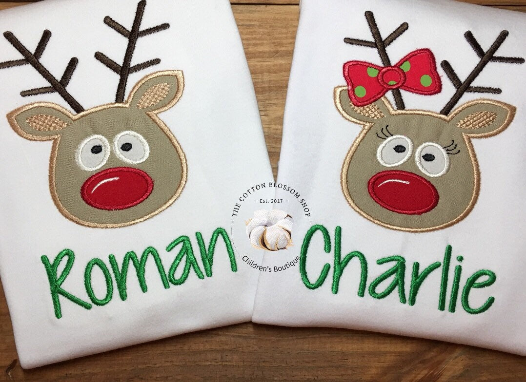 Brother and sister matching reindeer Christmas shirts, sibling christmas shirts, matching family christmas shirts, personalized christmas