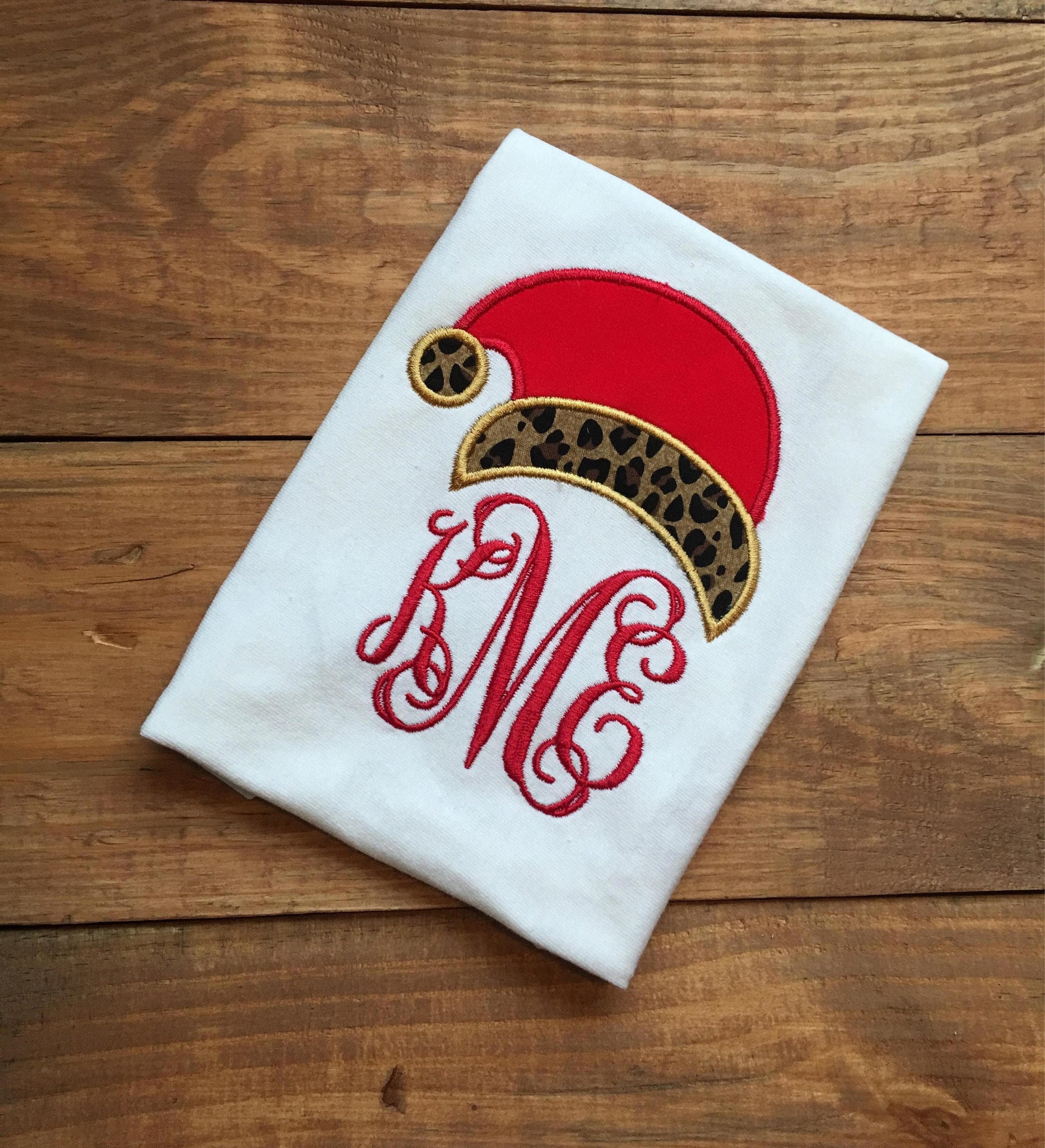 Girls Christmas shirt, personalized christmas shirt, monogrammed christmas shirt, monogrammed leopard print santa hat shirt, christmas shirt