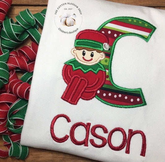 Boys Elf Christmas shirt, personalized elf christmas shirt, boys Christmas elf christmas shirt, boys applique elf christmas shirt