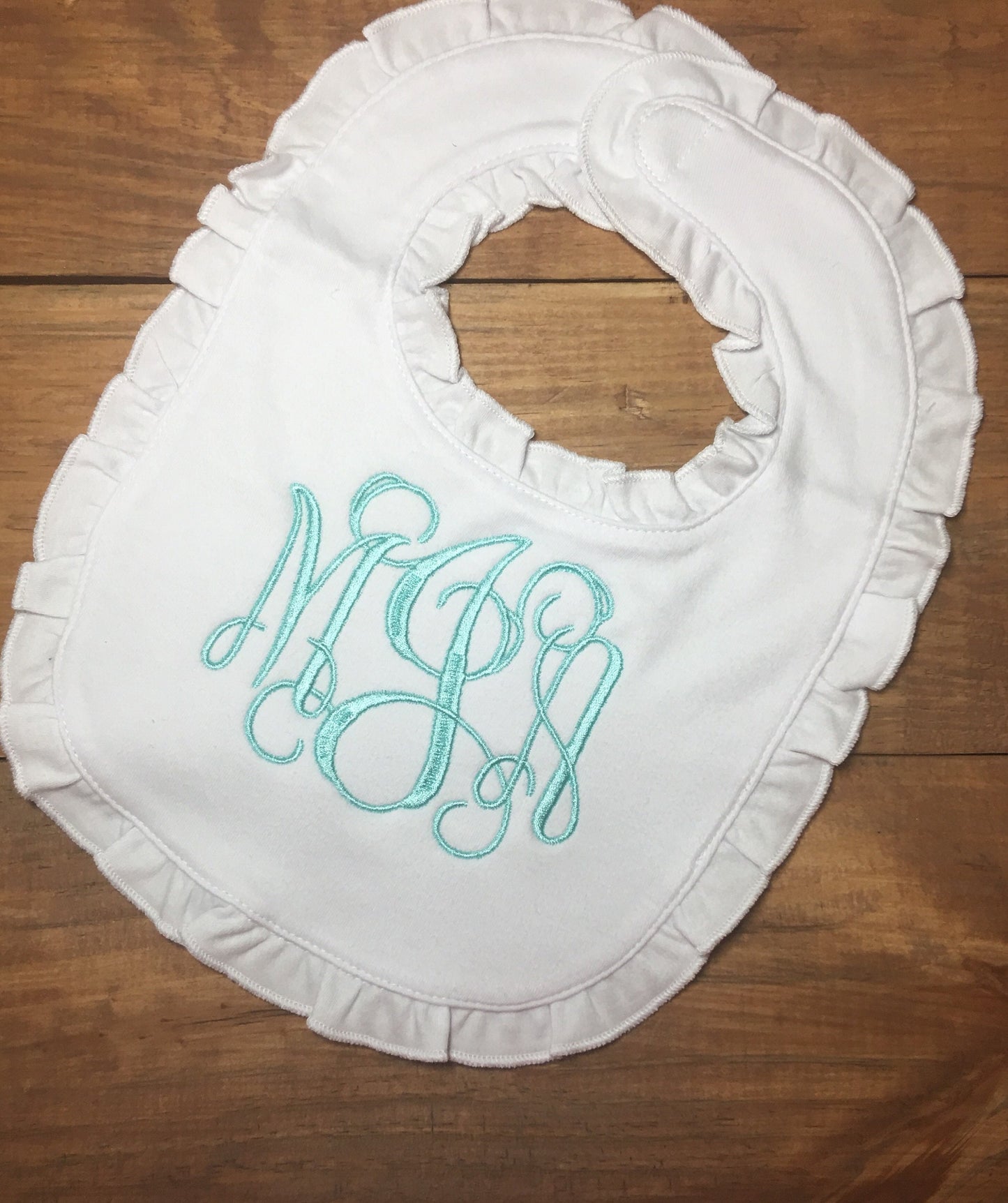 monogrammed ruffle bib, newborn coming home bib, newborn bib, boutique baby monogrammed ruffle baby bib