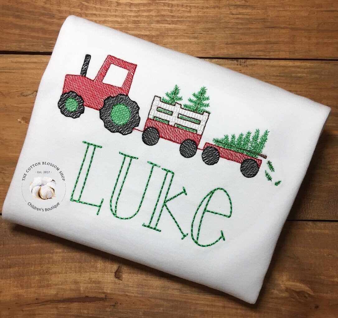 Christmas Tractor with Christmas Trees Sketch Shirt