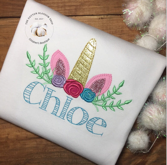 Personalized Appliqué Glitter Unicorn Shirt with name