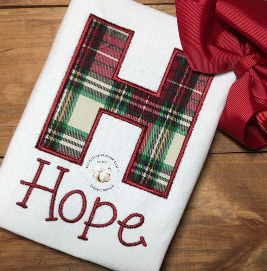 Girls plaid Christmas monogrammed shirt, personalized christmas shirt, girl christmas shirt, girl christmas shirt with name, girls christmas