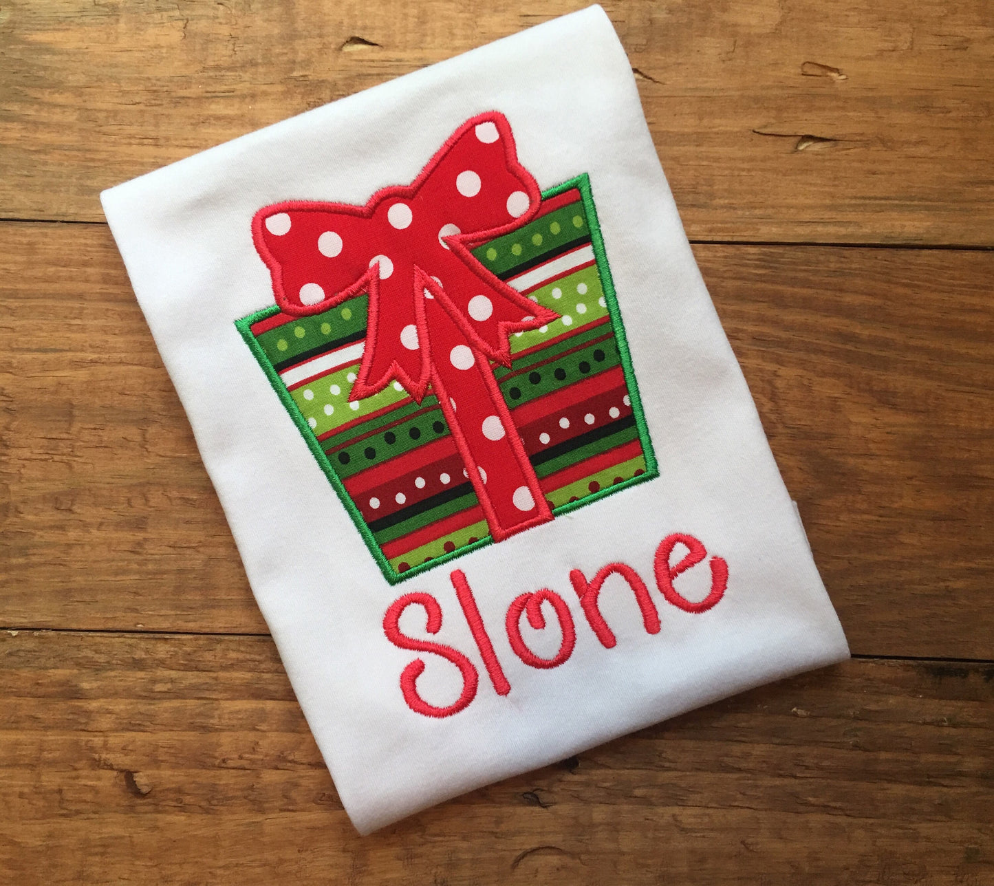 Girls Christmas shirt, personalized christmas shirt, monogrammed christmas shirt, christmas shirt with present, christmas present shirt,name