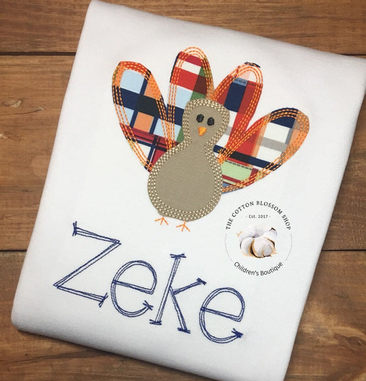Plaid Boys applique Thanksgiving Turkey Shirt, toddler thanksgiving shirt, applique turkey shirt, monogrammed shirt, embroidered