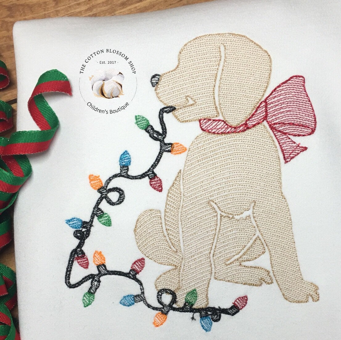Girl's Christmas Shirt - Christmas puppy shirt- dog with lights shirts, Christmas sketch shirt