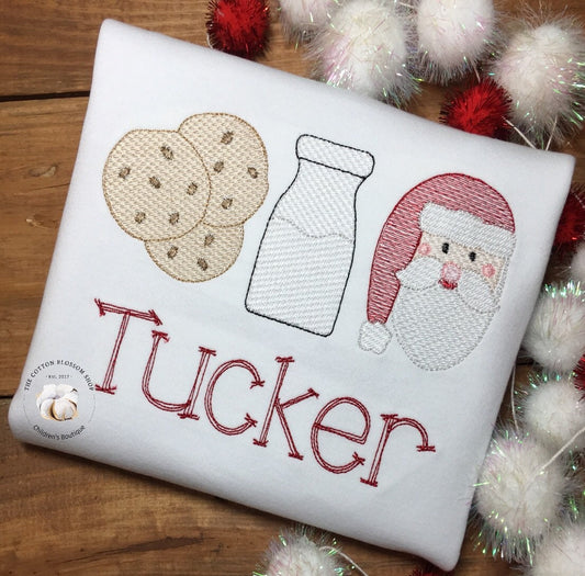 Milk and Cookies with Santa personalized christmas shirt- girls or boys Christmas Sketch Design Shirt, white milk, cookies, santa shirt