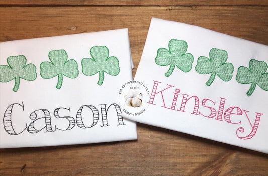 Brother and sister matching St Patricks Day shirts, sibling shirt set, matching st patricks appliqué shirts, brother sister matching clover