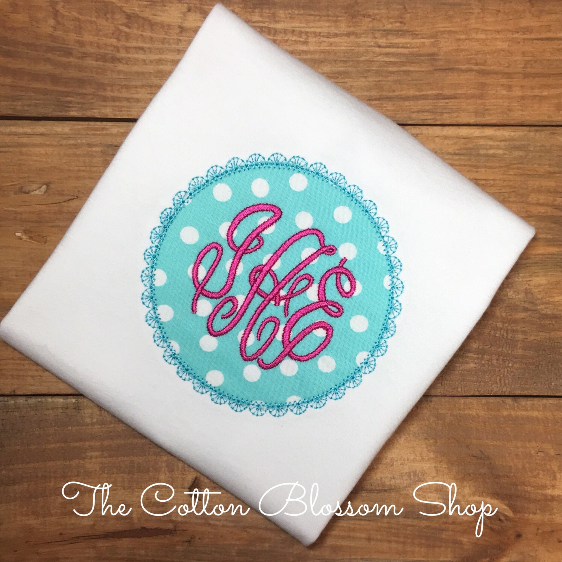 Girls monogrammed summer shirt, monogrammed lace scalloped Applique personalized shirt, girls circle monogram shirt, girls summer shirt