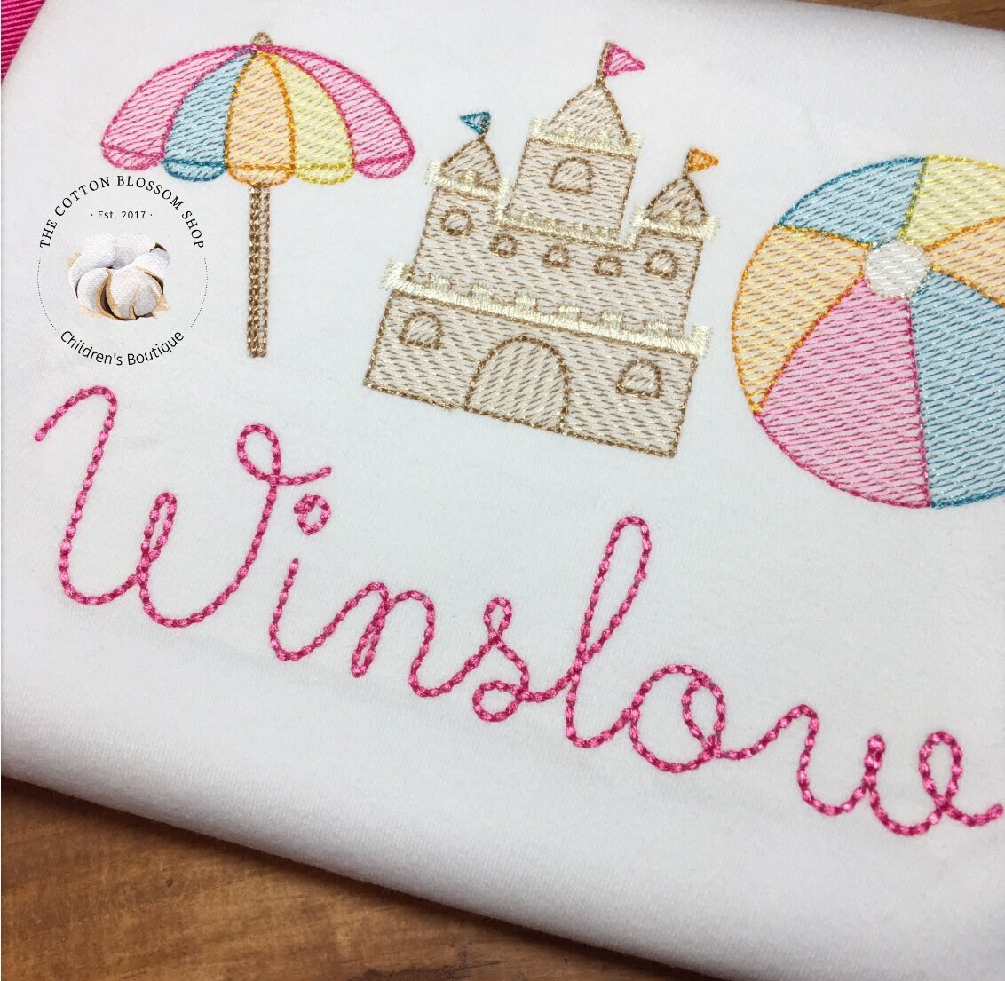 Girls summer beach sand castle shirt