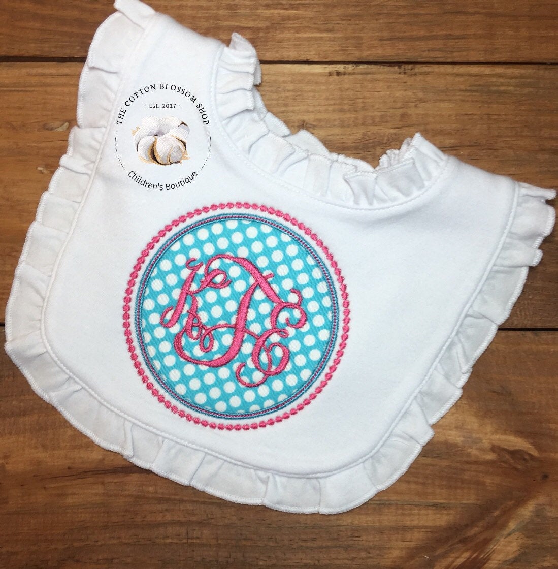 Baby Girls Applique Monogram Bib, applique girls bib, newborn monogrammed bib, fabric appliqued monogram bib, baby shower gift, baby bib