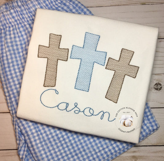 Personalized boys easter crosses applique shirt, boys easter cross shirt
