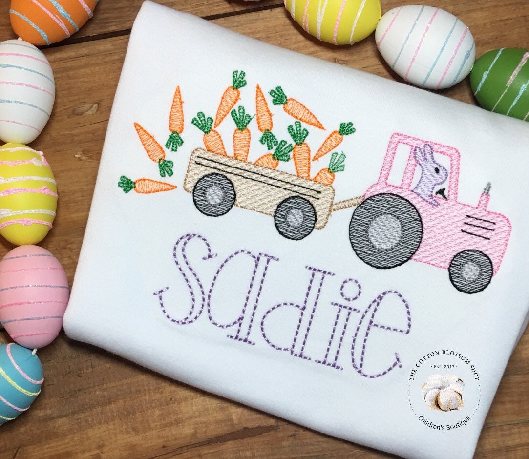 Personalized girls easter shirt, girls easter tractor shirt