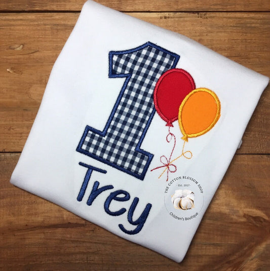 Boys 1st Birthday Shirt, Boys balloons birthday shirt, 1st birthday shirt, boys appliqué birthday shirt