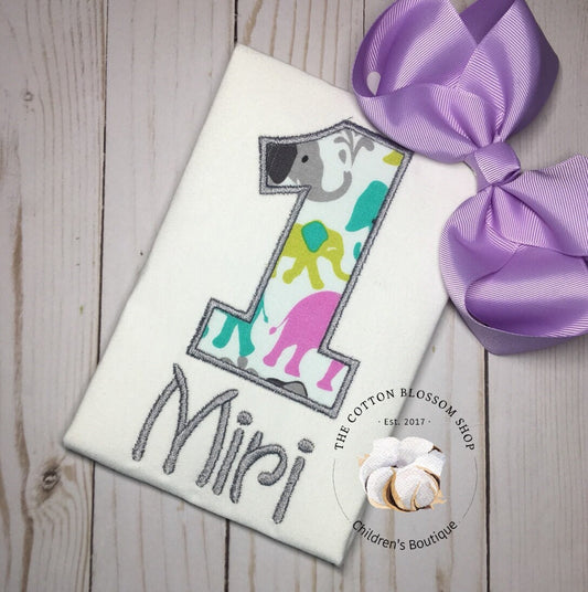 Girls elephant birthday shirt, 1st birthday elephant birthday outfit, girls birthday shirt, elephant birthday shirt, first birthday