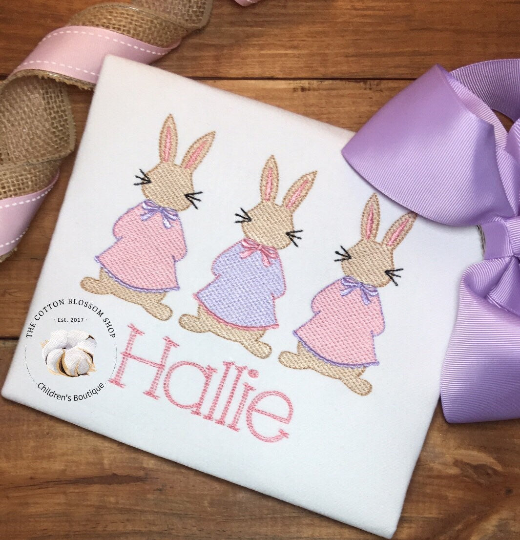 Personalized girls easter bunny shirt, girls mrs cottontail shirt, bunnies shirt, embroidered, applique, easter shirt, baby girls easter, ea