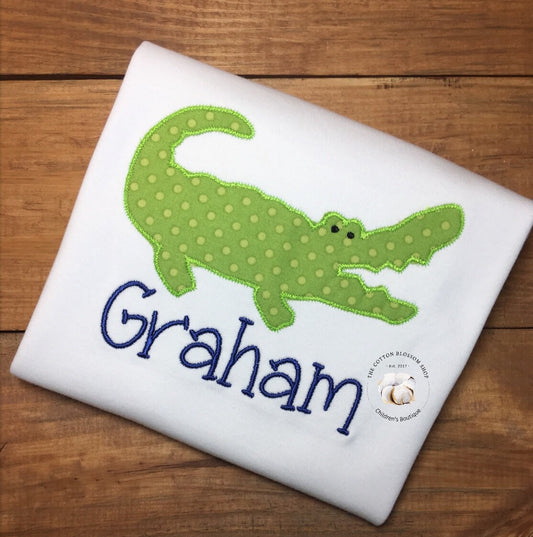 Boys Aligator Applique shirt, personalized name shirt, boys aligator shirt, boys summer shirt, boys beach shirt, boys vacation shirt