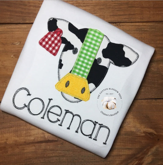 Cow appliqué shirt, personalized cow shirt, embroidered cow shirt
