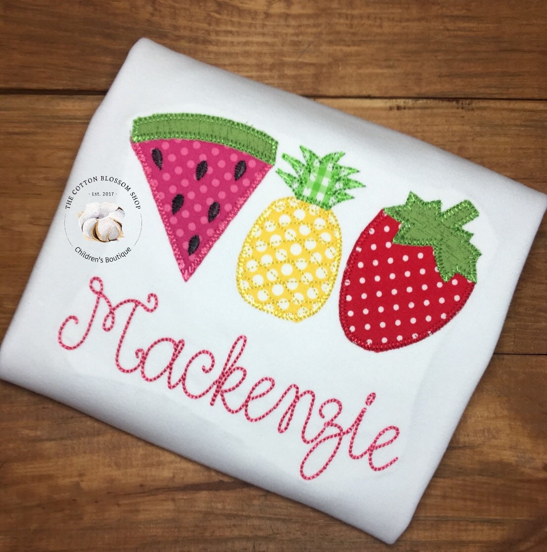Girls summer fruits appliqué personalized shirt, strawberry, pineapple, watermelon applique shirt
