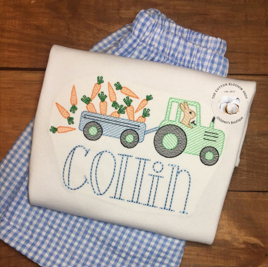 Boys Easter tractor applique shirt, easter tractor applique shirt, boys easter shirt, easter monogrammed shirt, boys easter monogrammed shir