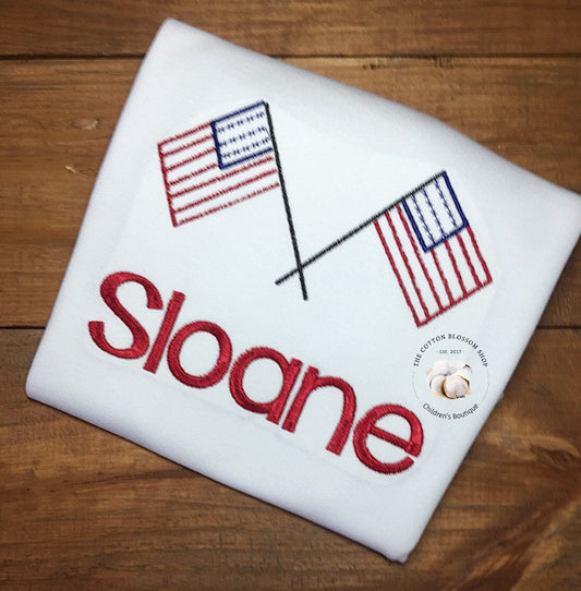 American Flag Embroidered shirt - Girls 4th of July Shirt