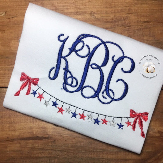 4th of July Monogrammed Girl's Shirt - Stars banner shirt