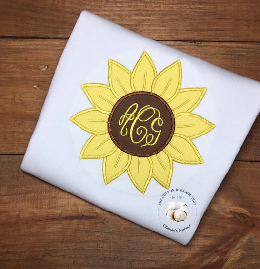 Girls Monogrammed Sunflower appliqué shirt