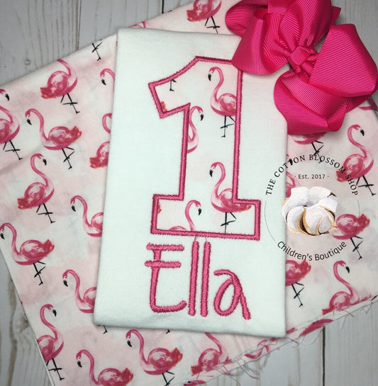 Girls flamingo birthday shirt, 1st birthday flamingo birthday outfit, girls birthday shirt, flamingo birthday shirt, applique shirt