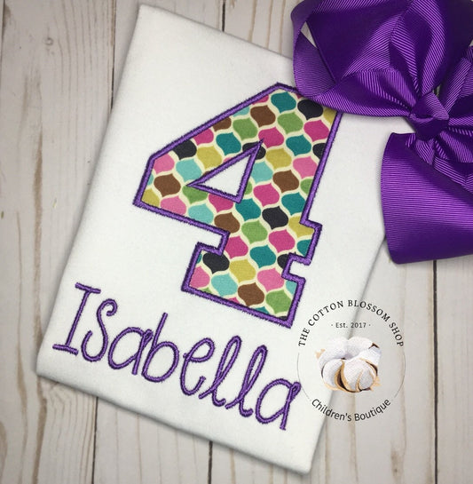 Girls birthday shirt, 4th birthday cactus birthday outfit, girls birthday shirt, fourth birthday shirt, applique shirt, purple birthday shir