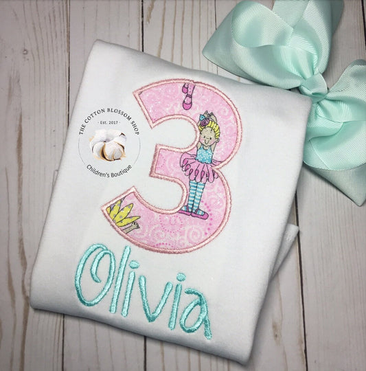 Ballerina birthday shirt, ballerina birthday outfit, girls ballerina birthday shirt, 3rd birthday shirt, applique shirt, ballerina party