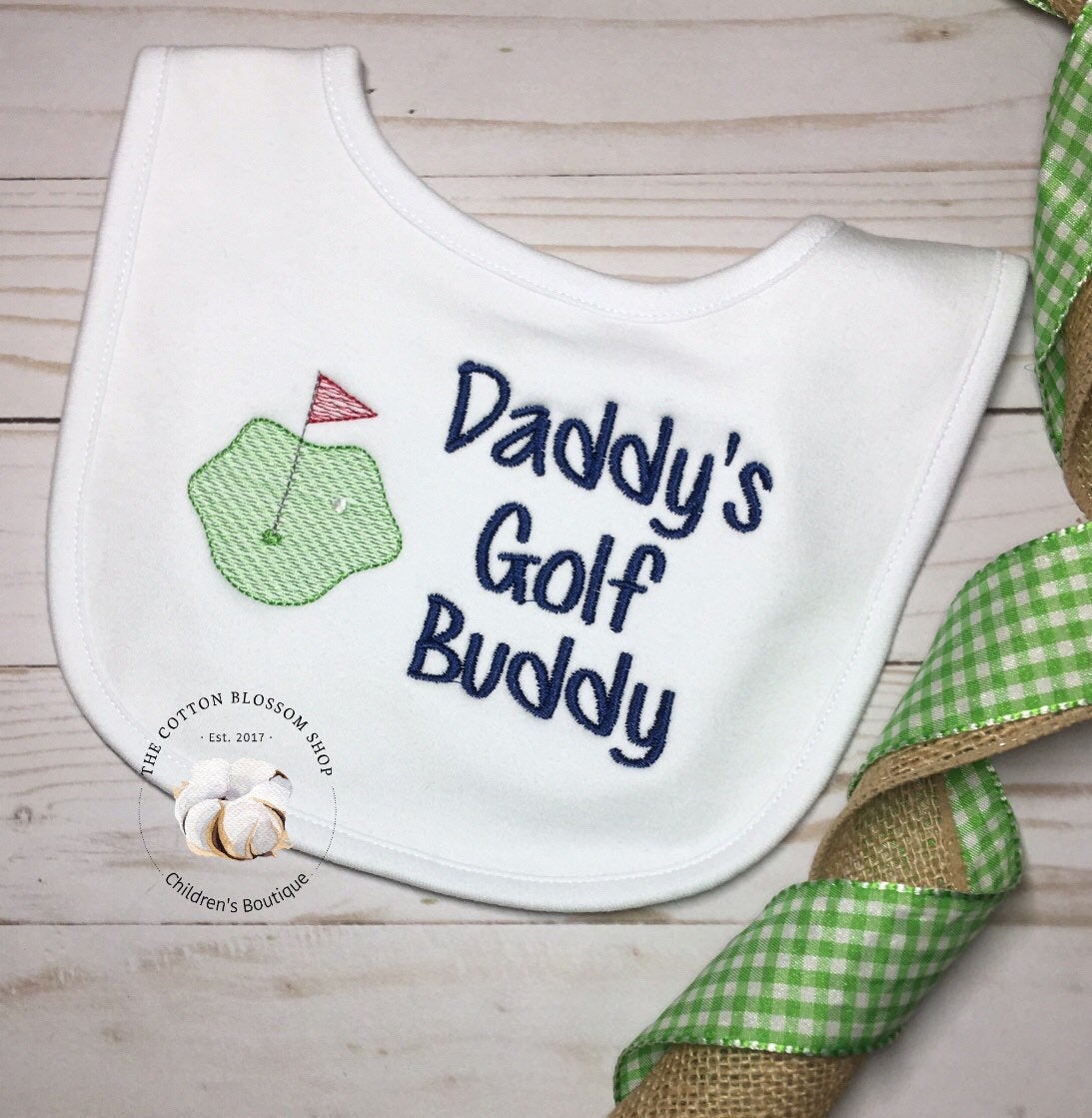 Baby boys Bib and burp cloth set, daddy's golf buddy bib, boys golf bib
