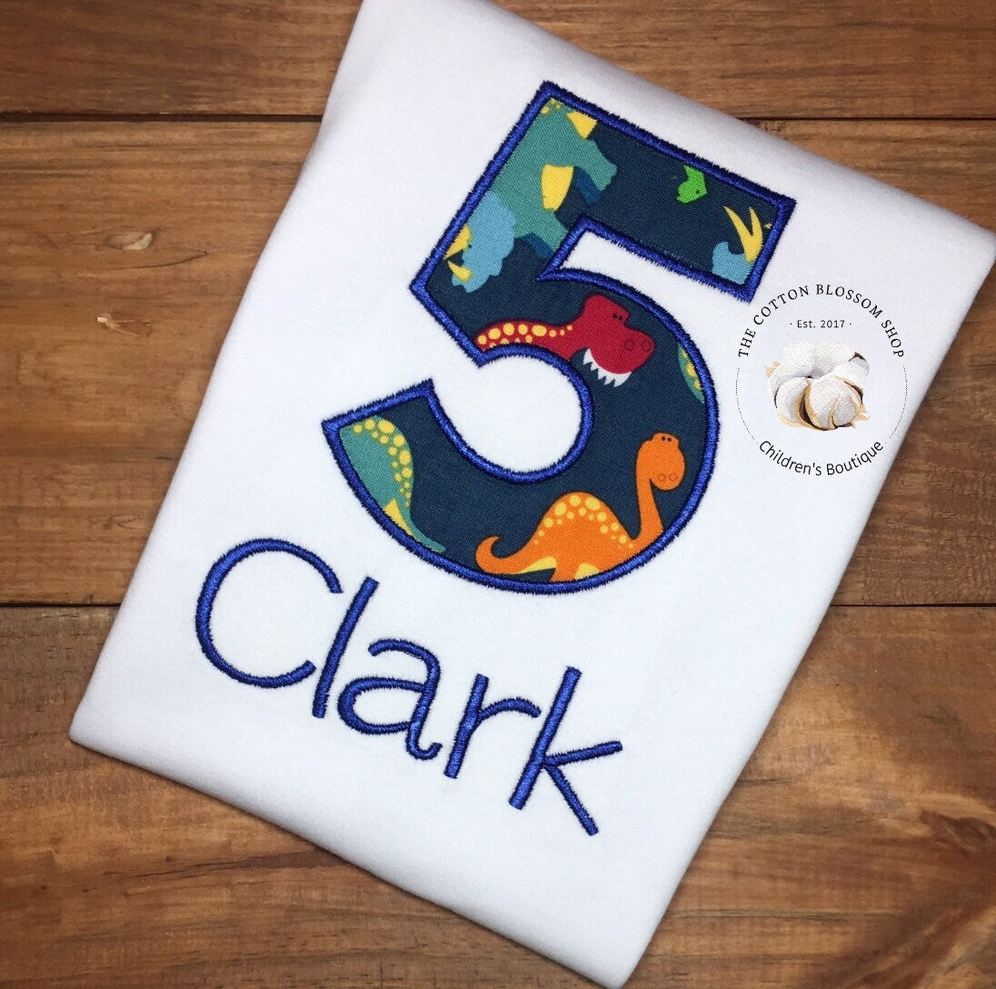 Dinosaur applique birthday shirt