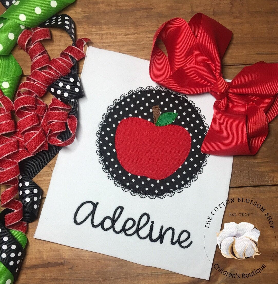 Back to School Monogrammed apple shirt, Fast Shipping, girls applique shirt