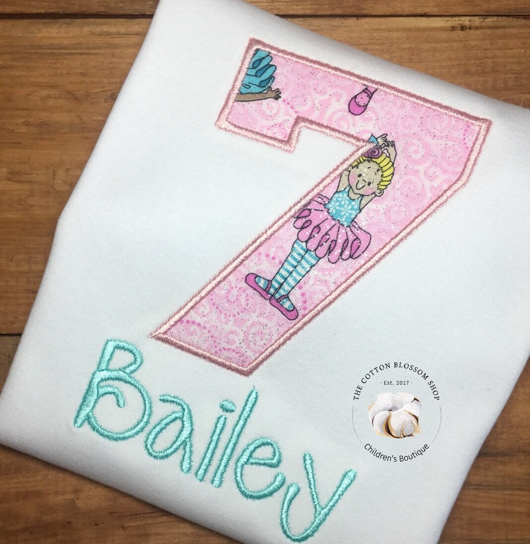 Ballerina birthday shirt, ballerina birthday outfit, girls ballerina birthday shirt, 3rd birthday shirt, applique shirt, ballerina party