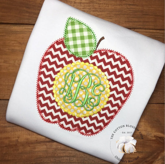 Girl's Back to School Sample Shirt, personalized apple appliqué shirt