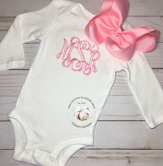 Baby girls monogrammed coming home outfit, embroidered coming home outfit
