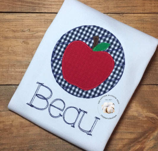 Boys back to school apple shirt, first day of school shirt, boys back to school shirt, boys gingham apple shirt